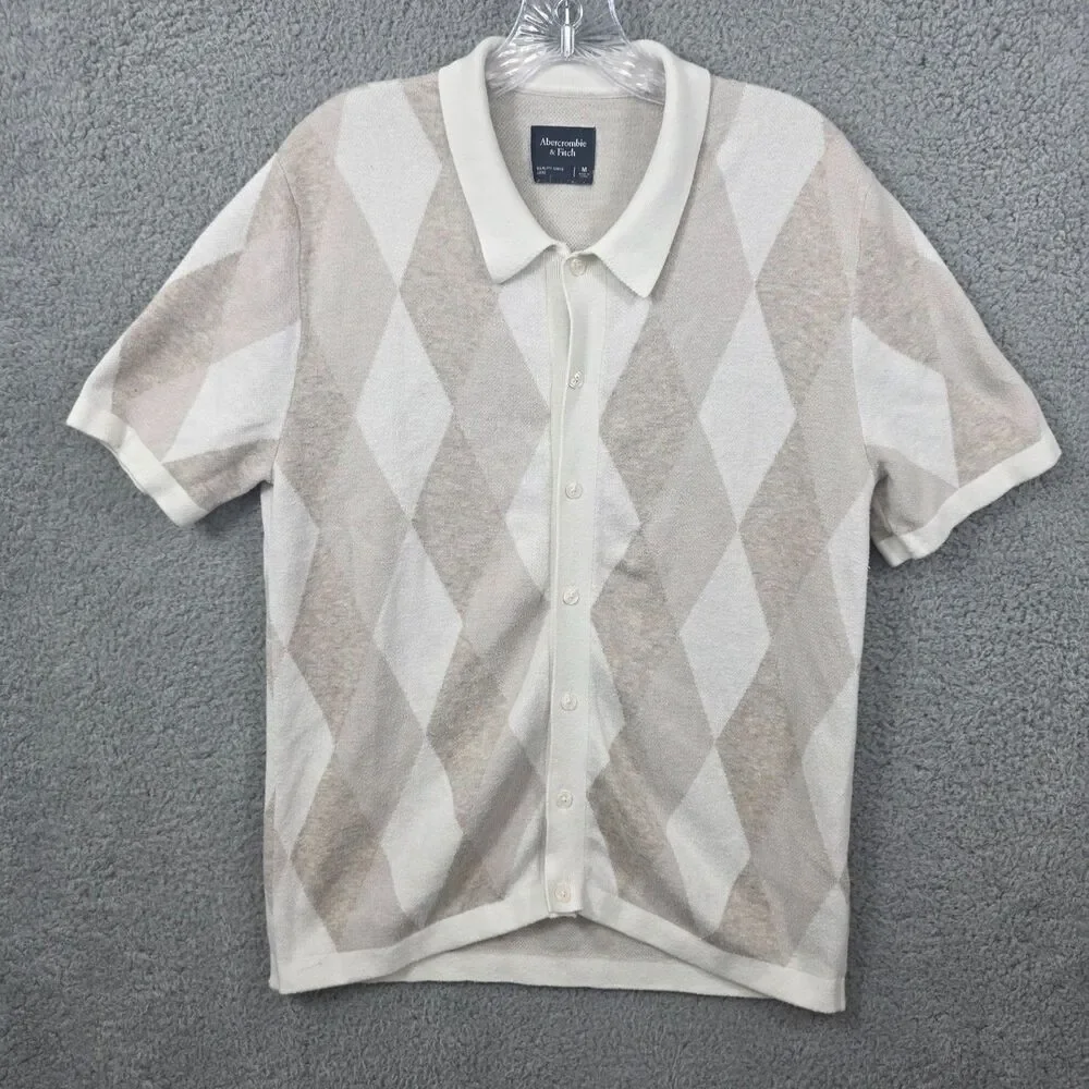 Abercrombie & Fitch Men's Diamond Argyle Print Sweater Beige Size Medium